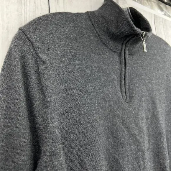 Bloomingdale's (S) Womens Gray 100% Merino Wool 1/4 Zip Pullover Sweater - Picture 4 of 11